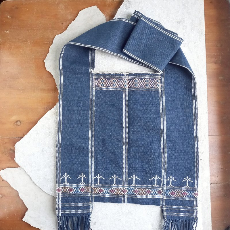 Karen Tribe Natural Dye Hand-Woven Shoulder Bag / Navy Botanical Pattern / Hand-Sewn One-of-a-Kind - Messenger Bags & Sling Bags - Cotton & Hemp Blue