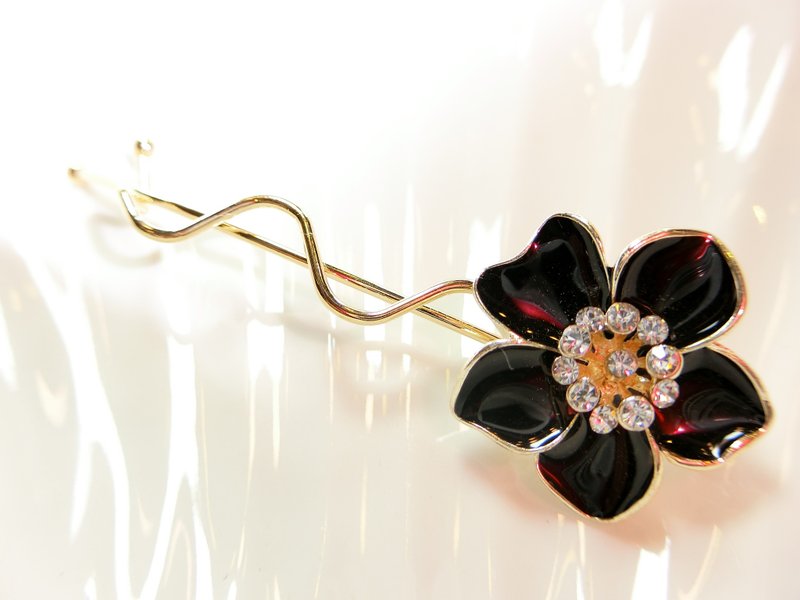 S waves small diamond flower clip (B) -M03018-2- ball head Favorites - เครื่องประดับผม - โลหะ สีดำ