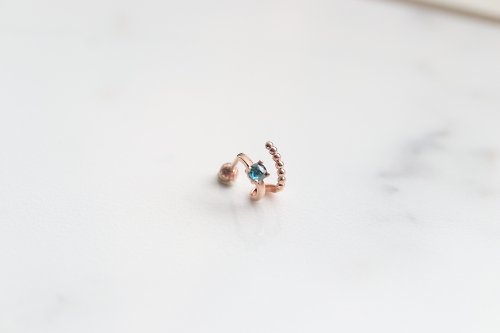 CHARIS GRACE 14K C type Rough Diamond Piercing 雙環鑽石鎖珠耳環 (單個)
