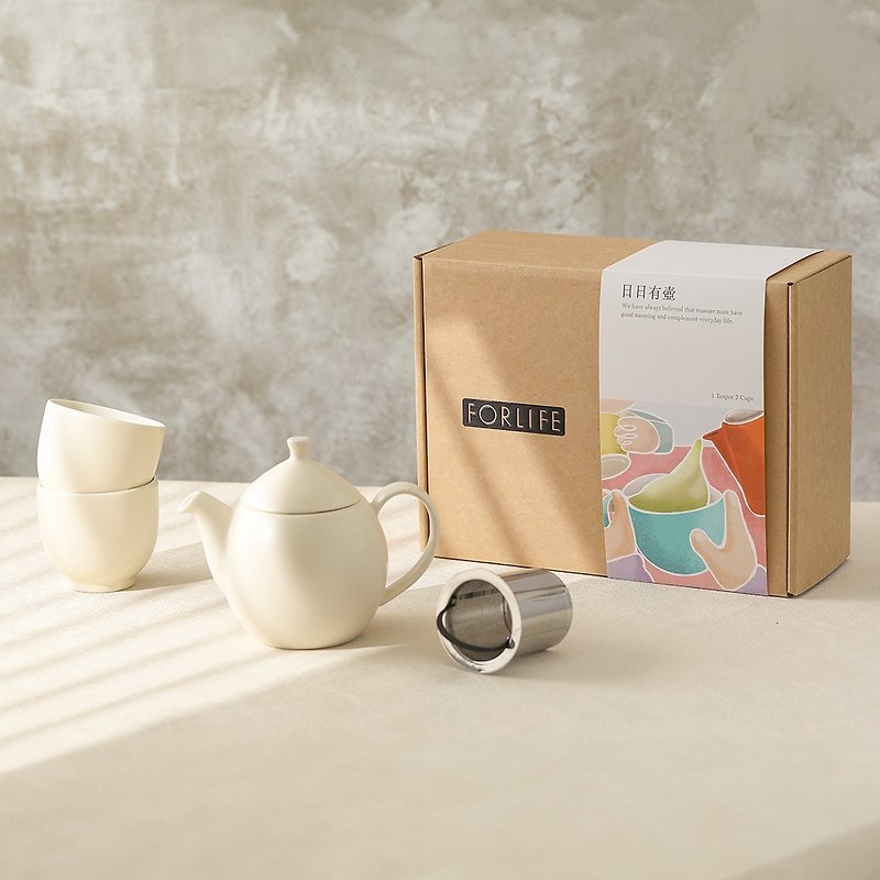 [Daily Pot Gift Box] Dew Teapot and Q Series Holder Cup Set One Pot and Two Cups - ถ้วย - เครื่องลายคราม 