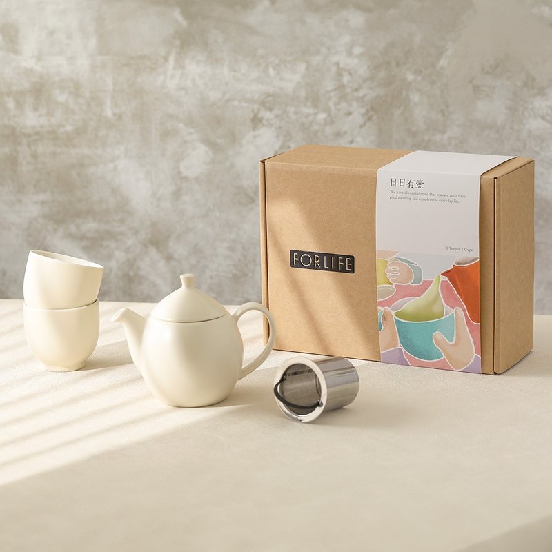 [Daily Pot Gift Box] Dew Teapot and Q Series Holder Cup Set One Pot and Two Cups - Teapots & Teacups - Porcelain 