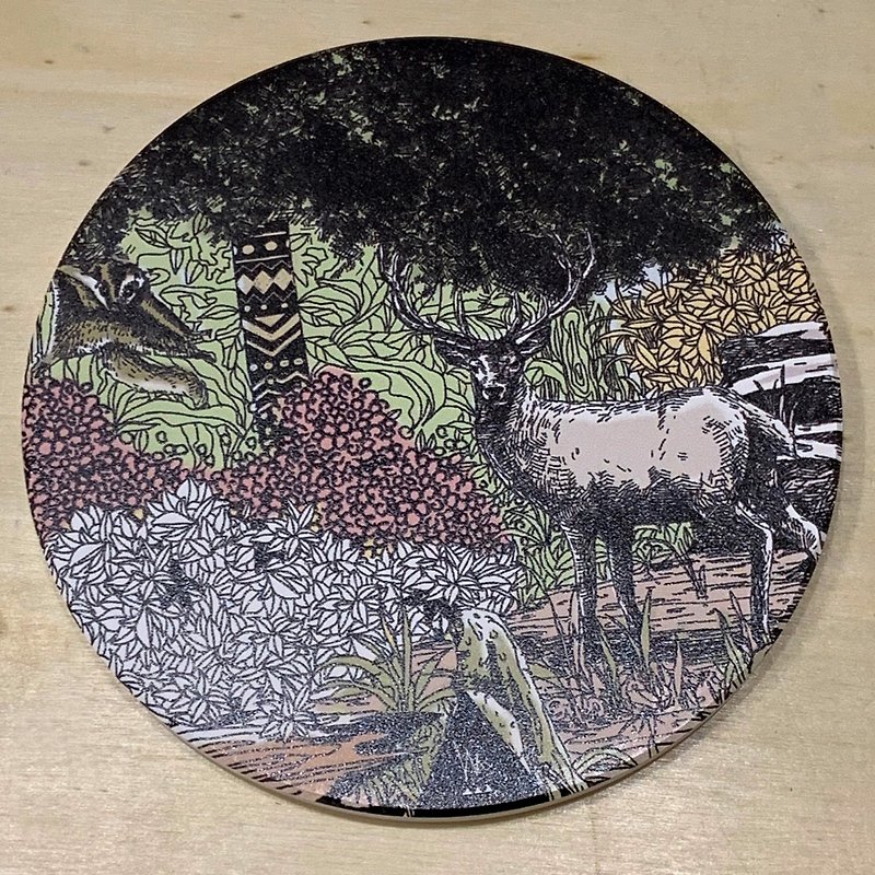 【森林動物系列】守護森林-白鹿陶瓷杯墊 - 杯墊 - 陶 黑色