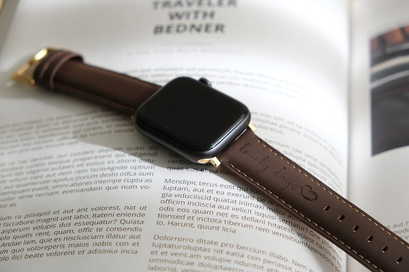 Apple Watch |マットな厚みのソフトレザーストラップはレーザー彫刻でカスタマイズ可能 - 腕時計ベルト - 革 カーキ