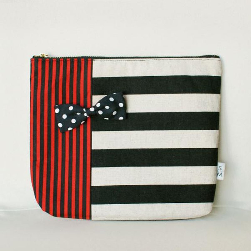 pouch borders stripes red monochrome dots ribbon brooch Chief - Toiletry Bags & Pouches - Cotton & Hemp Red