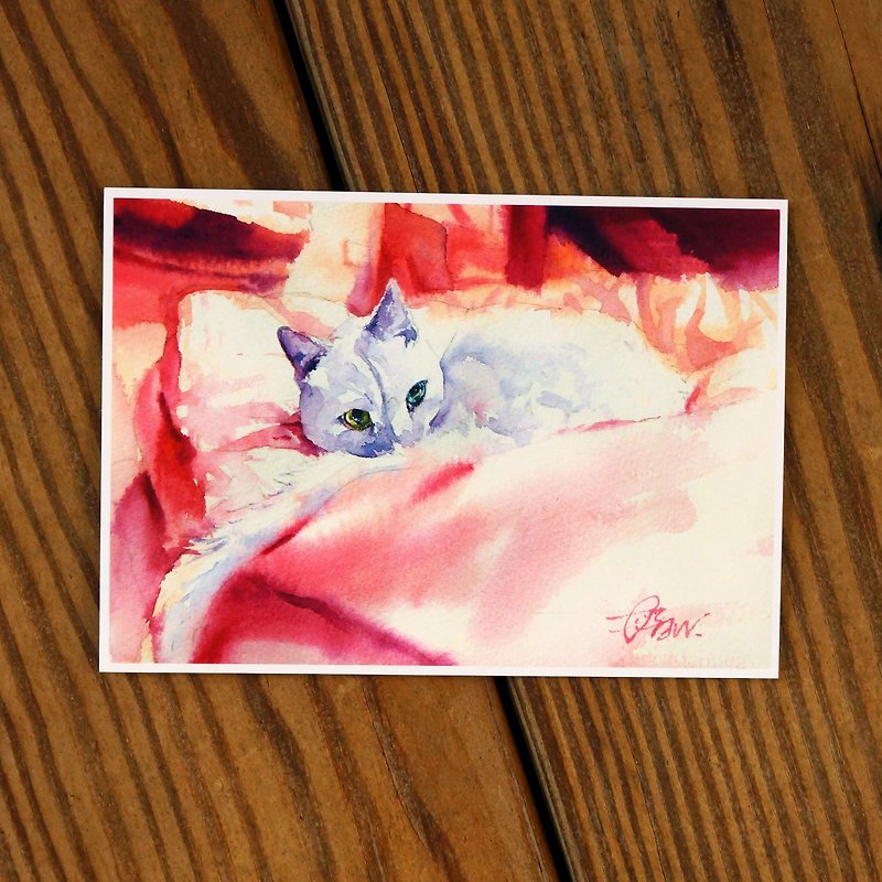 水彩画の髪シリーズポストカード -  Fox Peach - カード・はがき - 紙 レッド