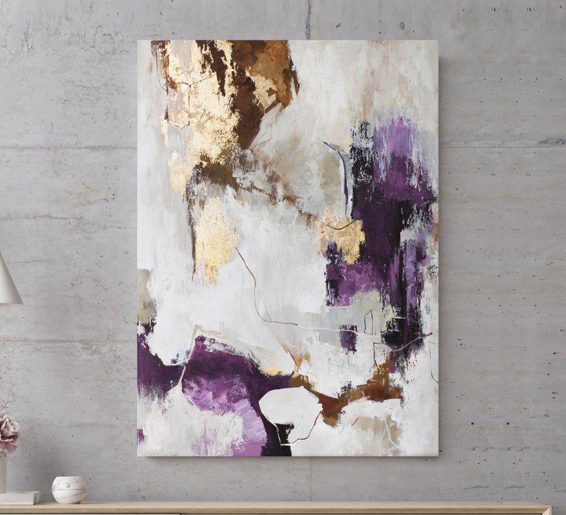 Abstract Purple Gold Painting  | Purple Painting | Purple Abstract Art Pink Flux - 壁貼/牆壁裝飾 - 棉．麻 紫色