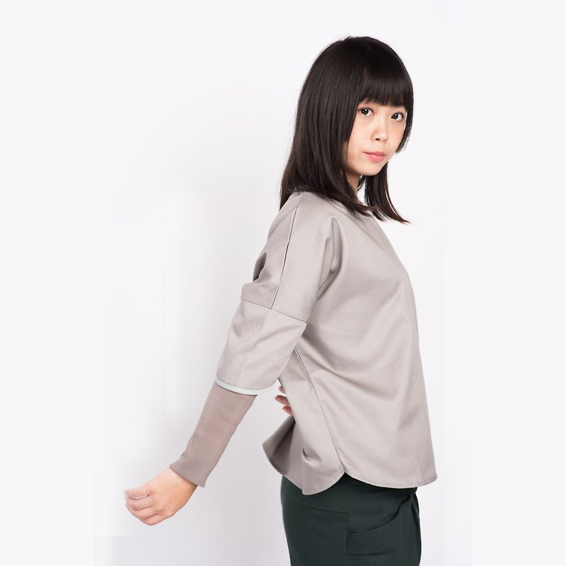 Everything is good so far" Spliced long-sleeved shirt gray (new color) - Women's Tops - Polyester Gray