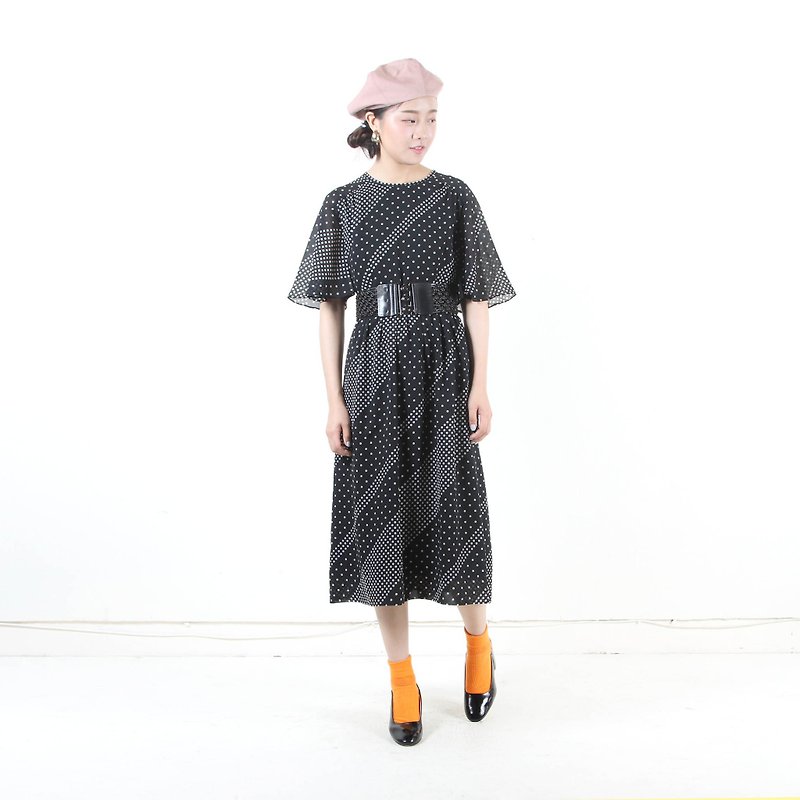 [Earth Plant] Twill Cosmic Print Short Sleeve Vintage dress - One Piece Dresses - Polyester Black