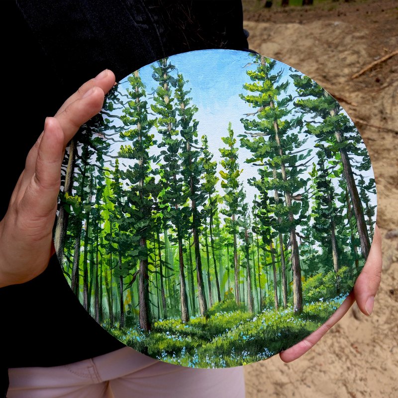 【Warm Forest 】Landscape Original painting Wall decor Handing picture Green - โปสเตอร์ - วัสดุอื่นๆ สีเขียว