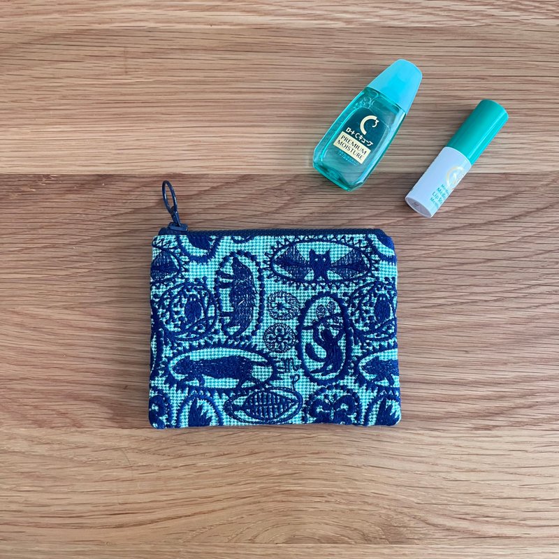 mina perhonen jungle relief　ミニポーチ　アニマル　収納袋　刺繍袋 - 化妝包/收納袋 - 棉．麻 綠色