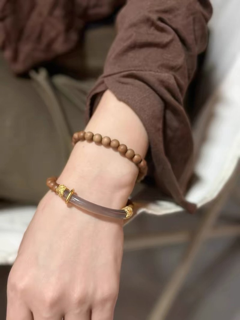 Indian Laoshan sandalwood bracelet original sandalwood bracelet female ethnic style play rosary beads to send girlfriend tea room - สร้อยข้อมือ - ไม้ 