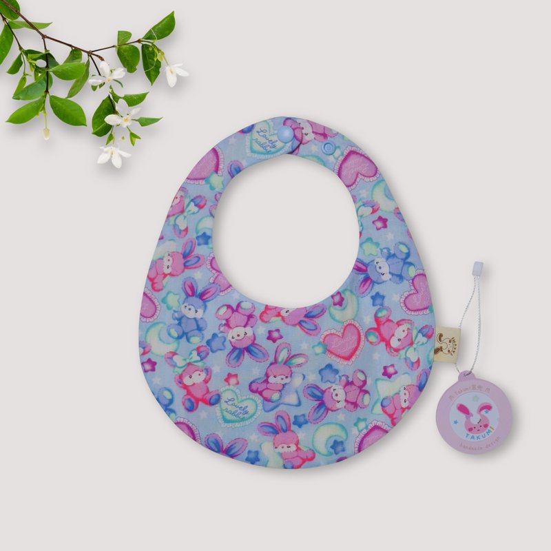 Double-sided bib and egg bag - cute bunny blue - ผ้ากันเปื้อน - ผ้าฝ้าย/ผ้าลินิน สีน้ำเงิน