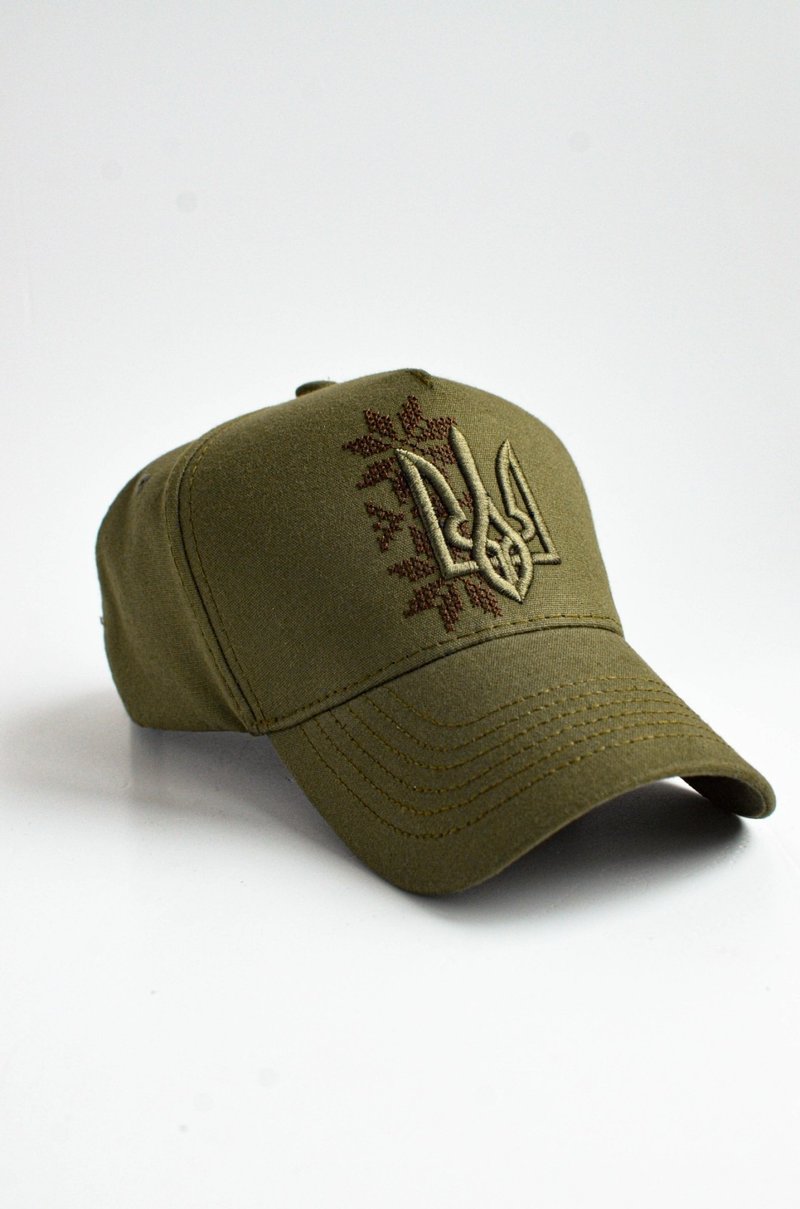 Stylish Ukraine Hat with Embroidered Trident | Ukrainian Design | Ukrainian gift - 帽子 - 棉．麻 多色