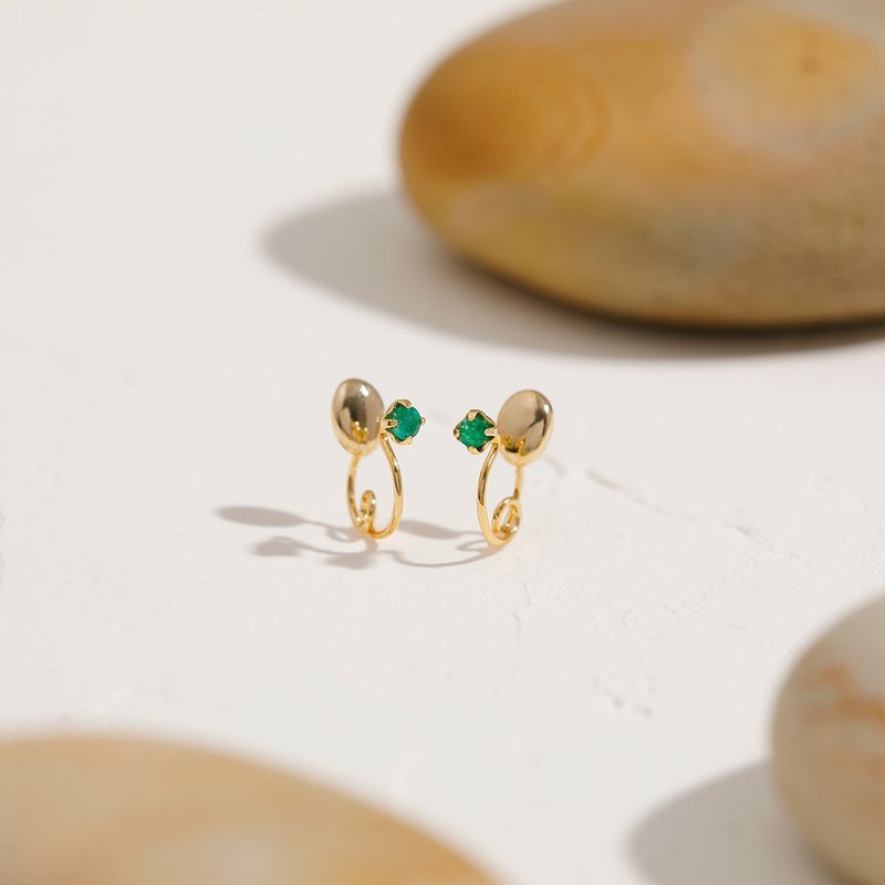 birthstone - May Emerald Mini Loop Fit Clip-On Birthstone - Earrings & Clip-ons - Gemstone Gold