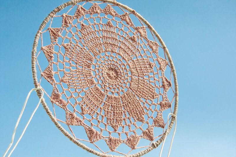 手織りコットンリネンDreamcatcherチャームdreamCather-植物染料ピンクスエードレース30cm