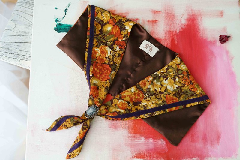 手作-莫內印象-橘紅花卉水手領巾 - 領結/領巾 - 聚酯纖維 橘色