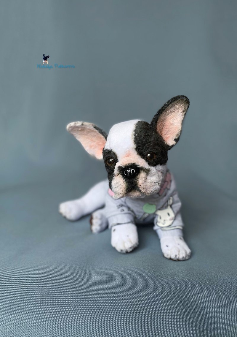 French Bulldog realistic toy baby puppy - Stuffed Dolls & Figurines - Polyester White