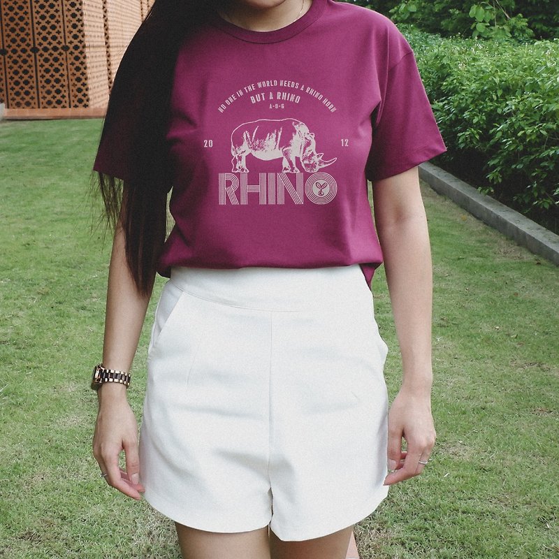Think Female T-shirt - Rhinoceros | 2 Colours - T 恤 - 棉．麻 多色