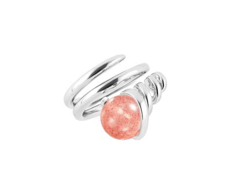 Majade Jewelry Design 草莓晶925純銀大戒指 螺旋環繞造型戒指 圓球寶石雞尾酒厚版戒指