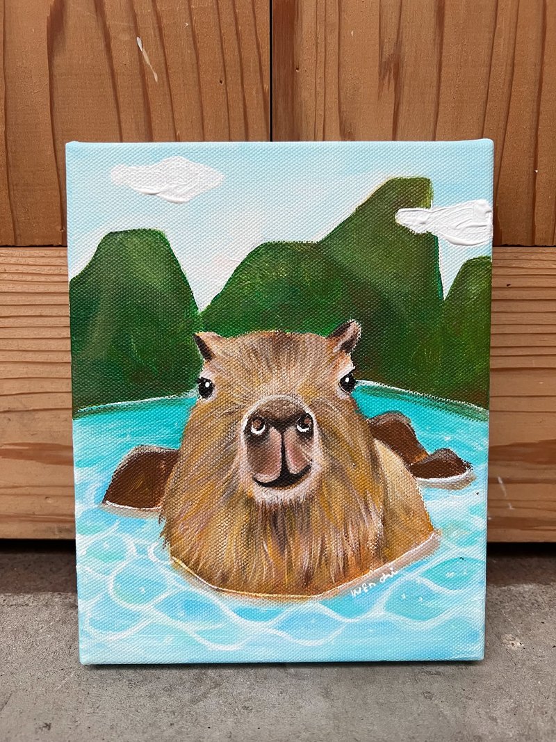 小畫框原畫 / 泡湯水豚 - 動物的日常系列 - 海報/掛畫/掛布 - 其他材質 卡其色
