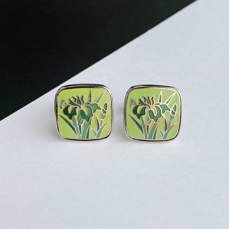 カキツバタ【ミント Mint】七宝焼のカフスボタン カフリンクス  丹銅メタル七宝 - 袖扣 - 其他材質 綠色