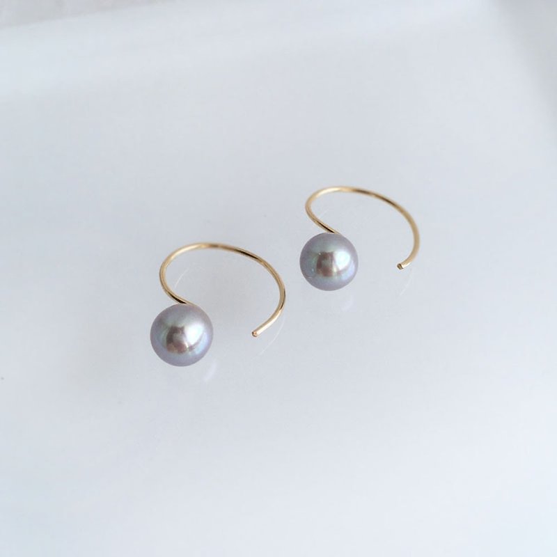 K14gf Silver Gray Freshwater Pearl Earrings, Stylish Earrings - ต่างหู - ไข่มุก 