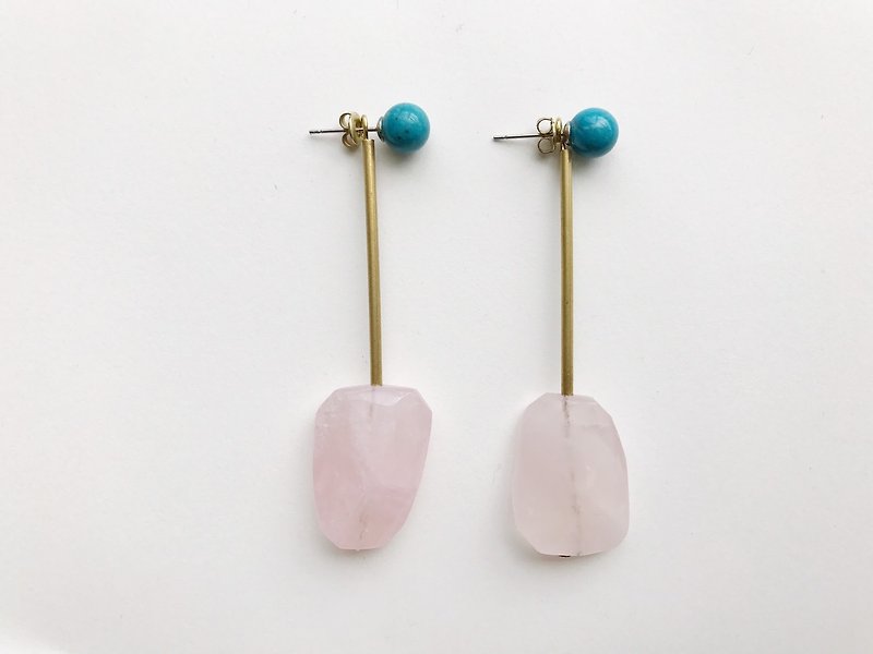 土耳其藍粉紅水晶耳環 - 耳環/耳夾 - 寶石 粉紅色