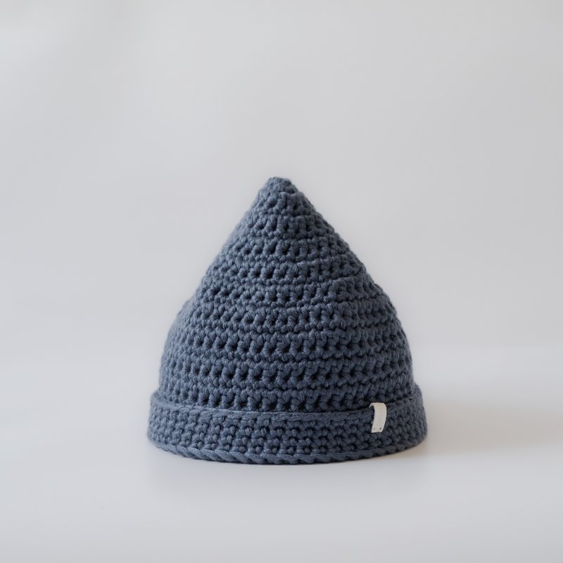 KR04 Hand-woven chestnut pointed hat-Navy (blue-gray) - หมวก - ผ้าฝ้าย/ผ้าลินิน สีน้ำเงิน