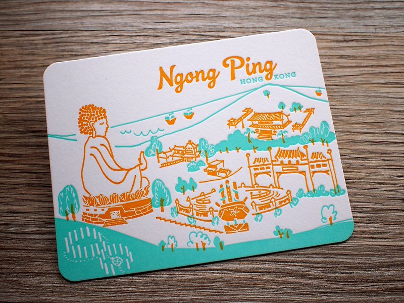 Hong Kong Letterpress Postcard - Ngong Ping - Cards & Postcards - Paper Multicolor