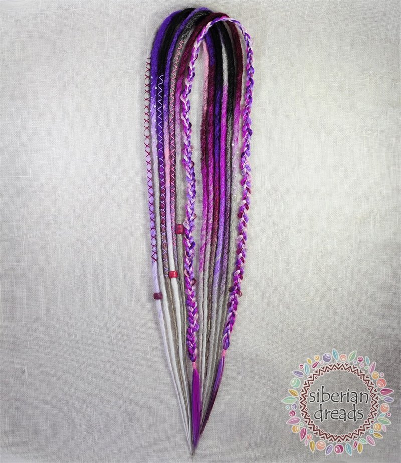 Purple Magenta Accent Dreadlocks / 7DE crochet smooth dreads /Clip-in hair - 髮夾/髮圈 - 其他材質 紫色