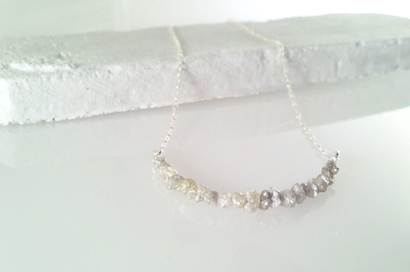 Natural diamond rough stone Silver necklace - สร้อยคอ - เครื่องเพชรพลอย 
