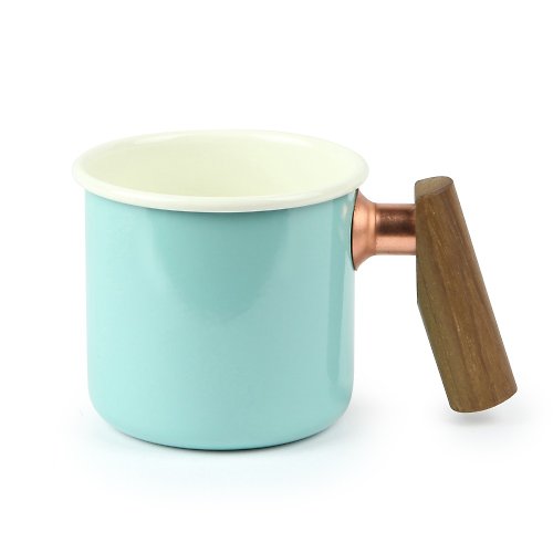 Truvii-享自然的品味玩家 【客製化禮物】雙色木柄 琺瑯杯 400ml (湖水藍)
