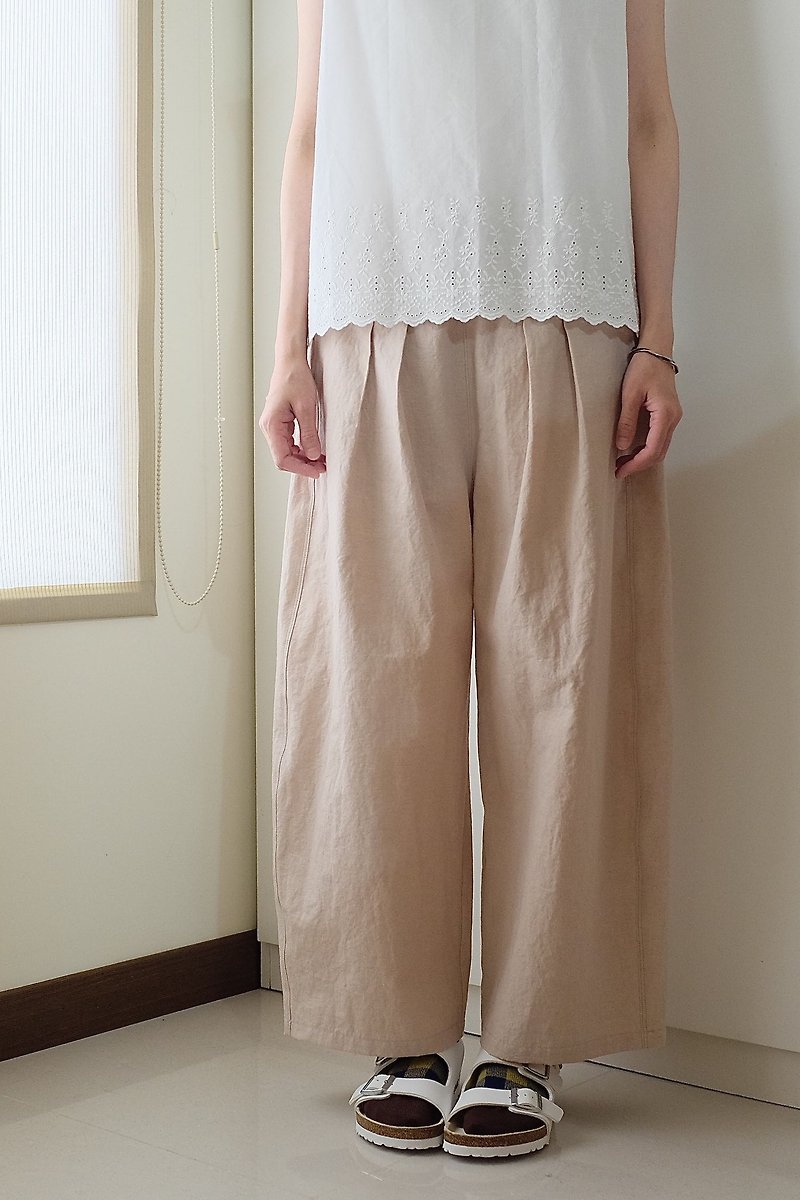 Daily hand-made suit gray pink daily small wide pants cotton special single 97cm - กางเกงขายาว - ผ้าฝ้าย/ผ้าลินิน สึชมพู