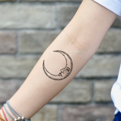 OhMyTat OhMyTat 新月形的臉 Crescent Moon Face 刺青圖案紋身貼紙 (2張)