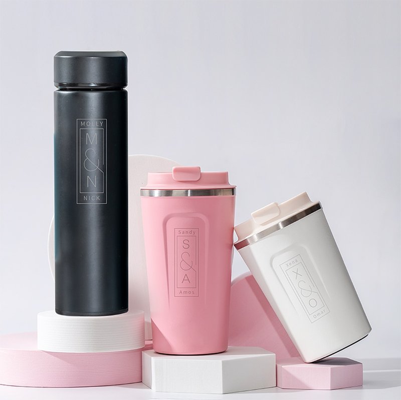 【Customized Gift】 Stainless Steel Vacuum Flask/ Customized English Name/ Thermos Cup/ 8 Types - กระบอกน้ำร้อน - สแตนเลส สีดำ