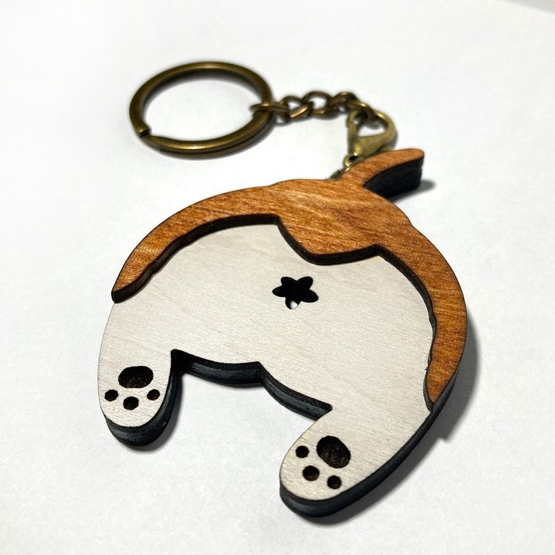 Handmade wooden creative keychain butt dog - ที่ห้อยกุญแจ - ไม้ สีนำ้ตาล