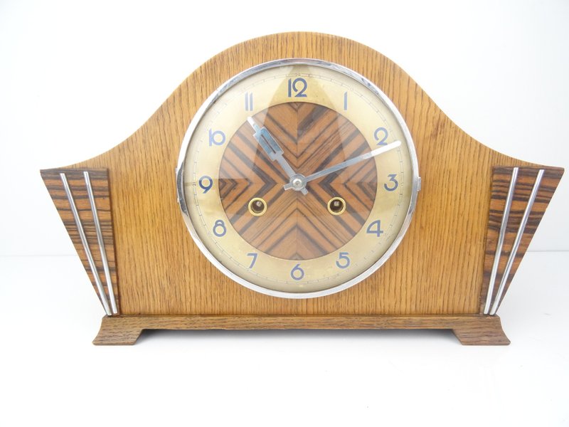 German Mantel Bracket Clock Coromandel Kienzle Chrome 8 day - 時鐘/鬧鐘 - 木頭 咖啡色