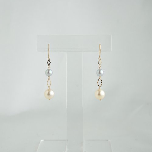 KOKO PEARL JEWELRY 日本直送 復古風 雙色akoya珍珠耳環 耳墜 天然海水珍珠 18k金