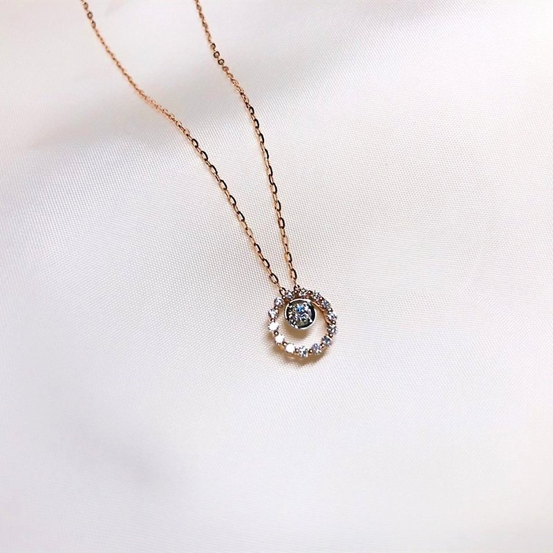 【Moriarty Jewelry】14K Rose Gold Double Circle Single Diamond Small Diamond Necklace - Necklaces - Rose Gold 