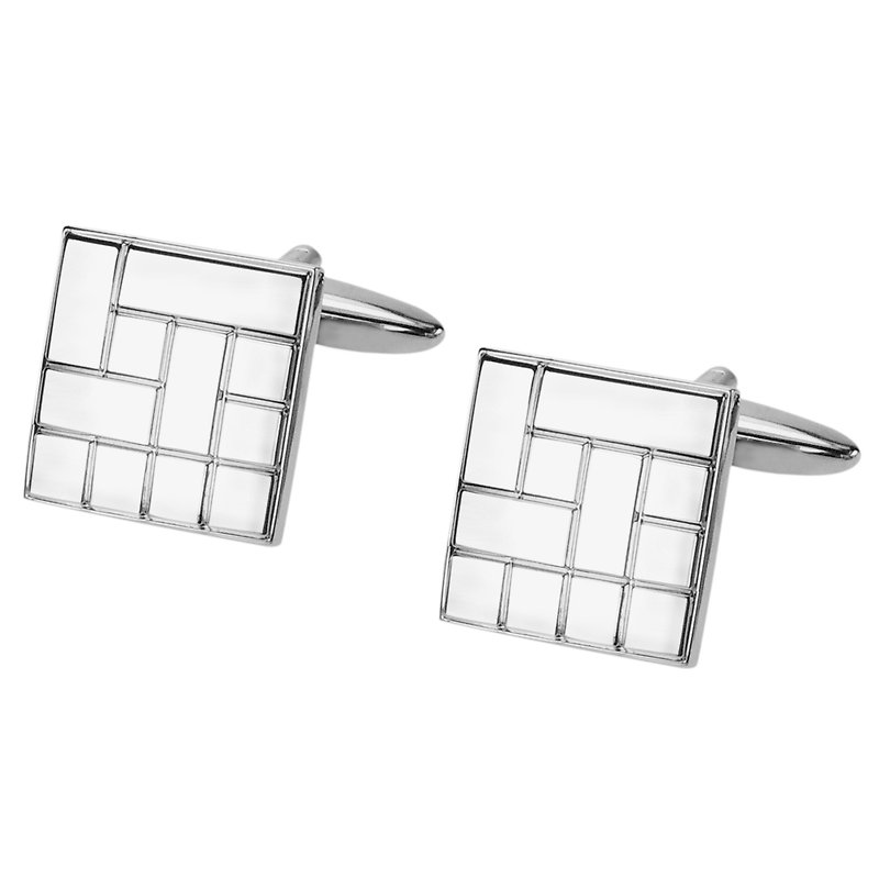 Silver Ectched Pattern Square Cufflinks - กระดุมข้อมือ - โลหะ สีเงิน