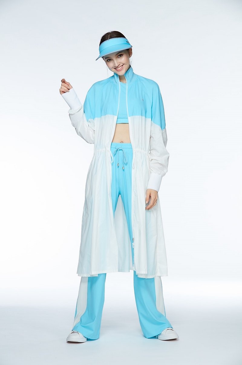Spliced Longline Jacket with Drawstring - Women - Blue - เสื้อแจ็คเก็ต - เส้นใยสังเคราะห์ สีน้ำเงิน