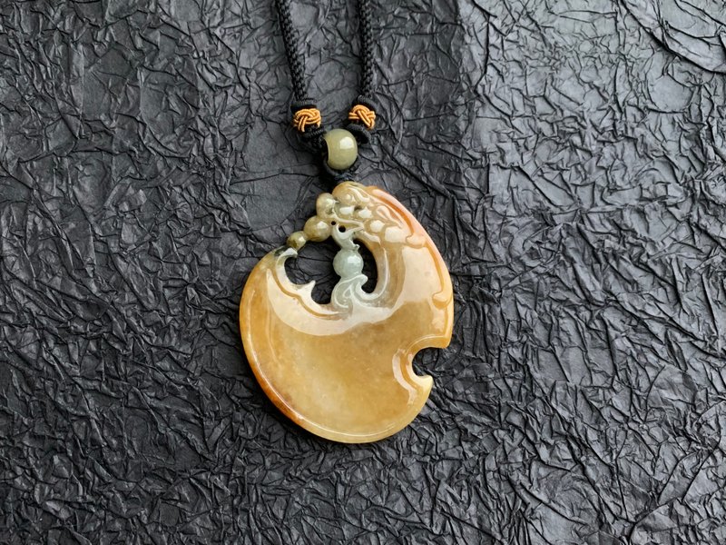 快速出貨 天然A貨緬甸玉翡翠項鍊 黃翡荖坑蜜糖黃 C型龍 男士項鍊 - 項鍊 - 玉石 黃色