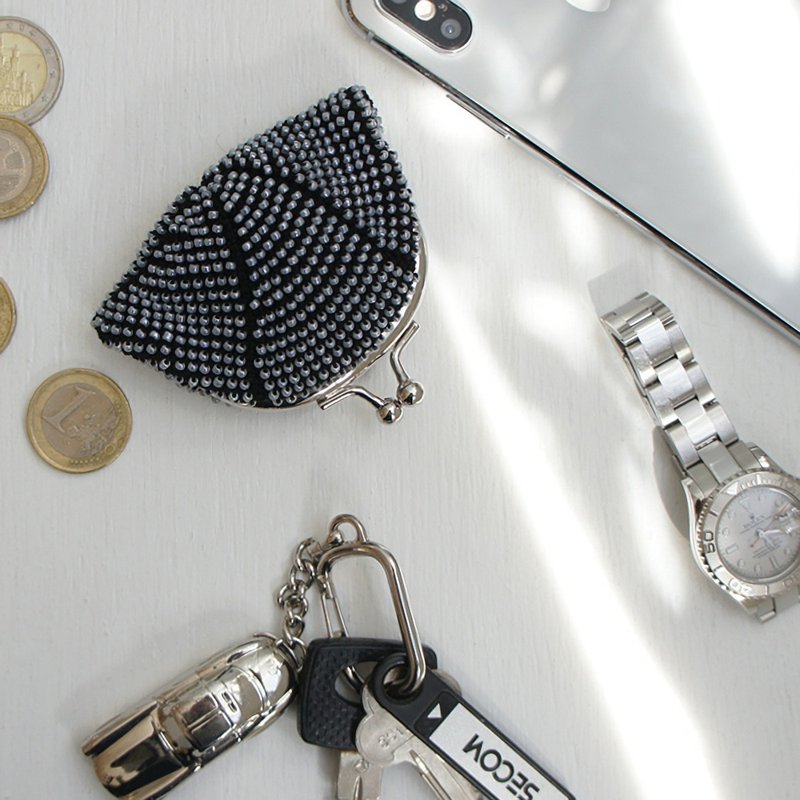 Ba-ba handmade Seedbeads crochet coincase No.1417 - コインケース・小銭入れ - その他の素材 ブラック