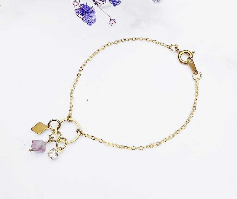 <Geometric Love> Ziying Stone Bronze 16K gold bracelet light jewelry Mother's Day Valentine's Day birthday - Bracelets - Other Metals Purple