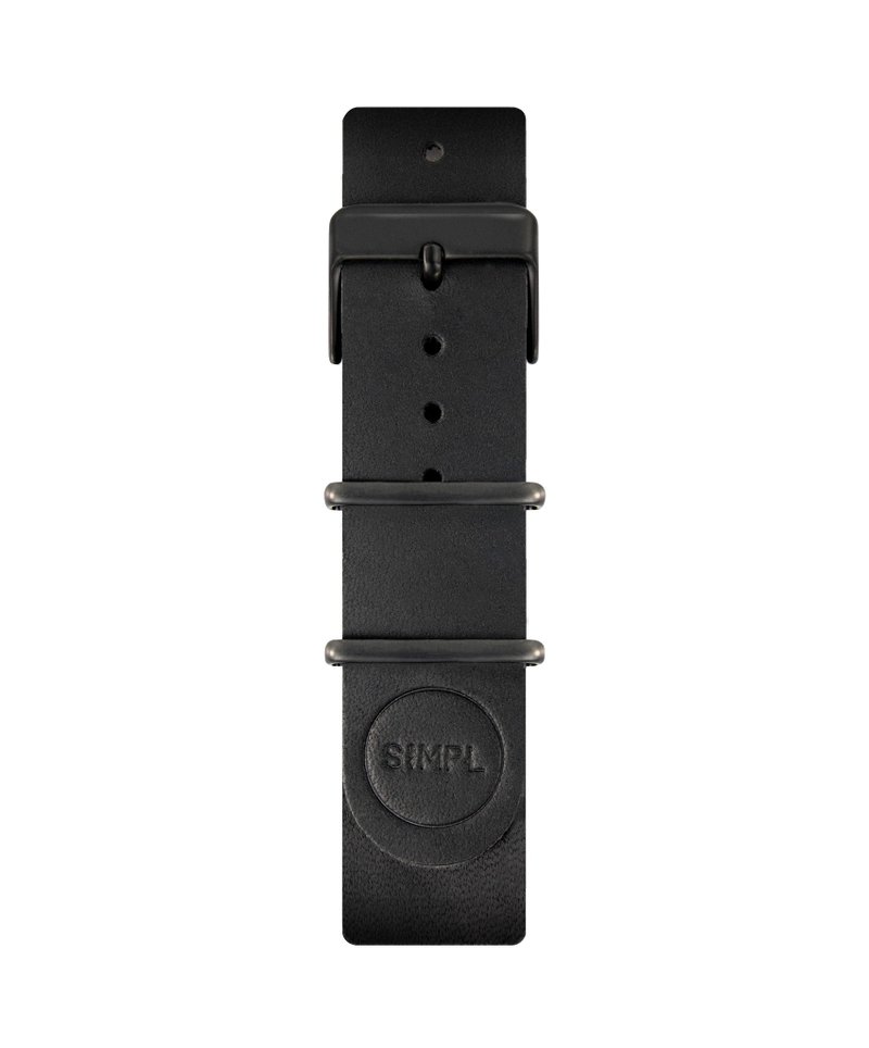 Black Leather Nato Watch Strap, Black / Silver Buckle 20mm. - Watchbands - Genuine Leather Black