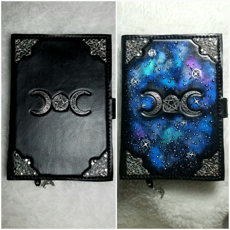 3D leather notebook, magic ritual,leather grimoire,moon,cosplay,gift,galaxy - 筆記本/手帳 - 真皮 多色