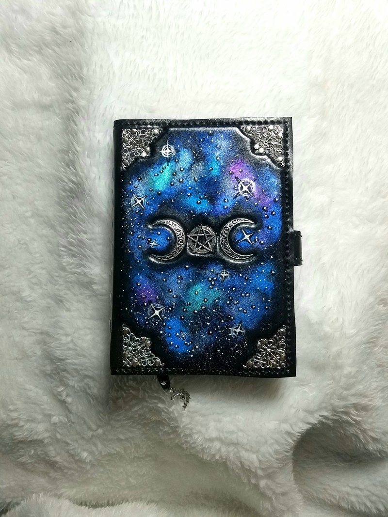 3D leather notebook, magic ritual,leather grimoire,moon,cosplay,gift,galaxy - Notebooks & Journals - Genuine Leather Multicolor