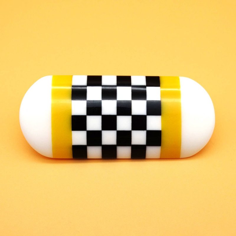 70s USA vintage plastic checkered brooch - 胸針 - 塑膠 黃色