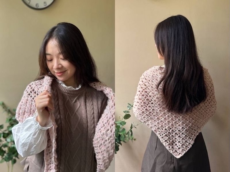 isk-026-Japanese lily of the valley flower triangular shawl material pack + instructional video - เย็บปัก/ถักทอ/ใยขนแกะ - ขนแกะ หลากหลายสี