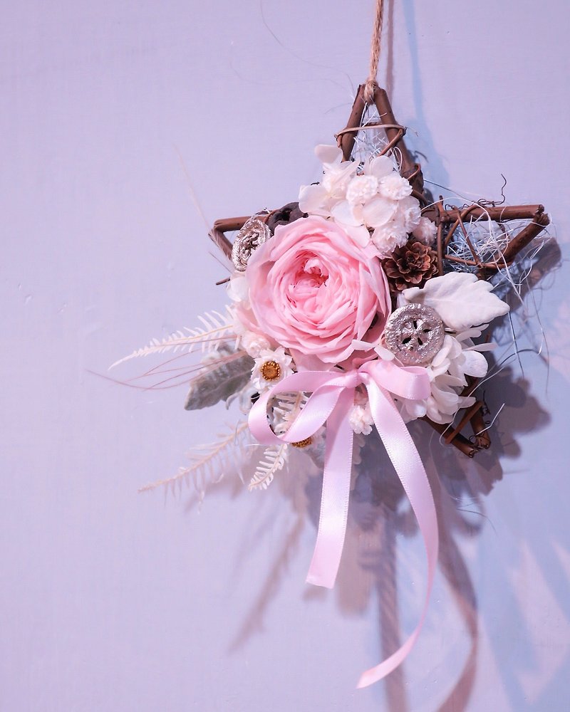 One Flower My Star Tranquil gentle garden roses dry flower wreath - Items for Display - Plants & Flowers Pink